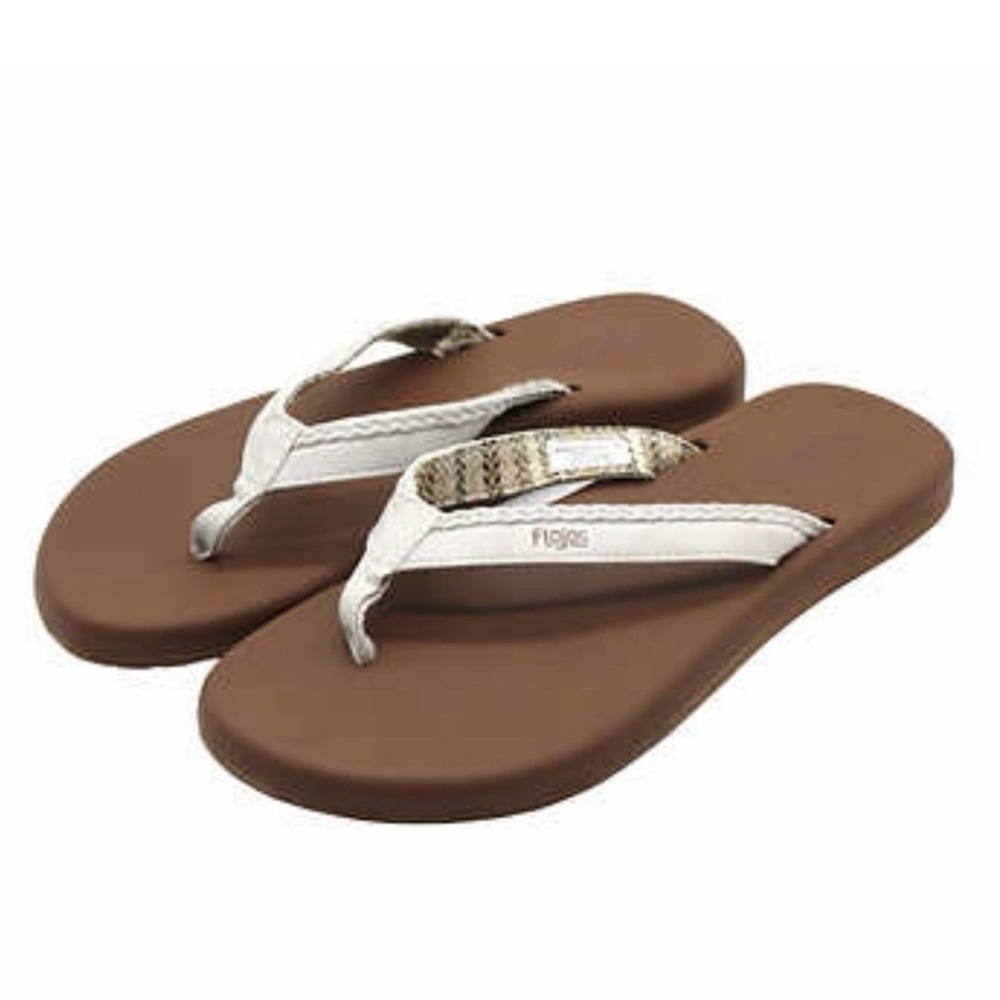 Flojos White Women's Flip Flops Braid Detail EUC 6 Summer Surf Boho Beach Vibe